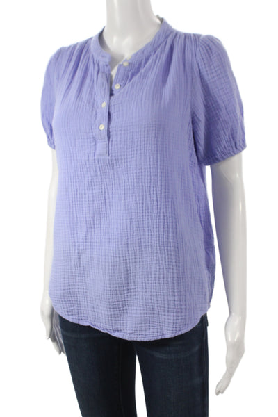 J Crew Women Basic Purple Cotton Henley Short Sleeve Blouse Size 2XS