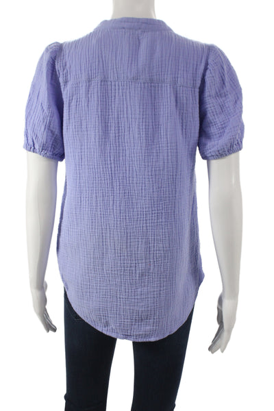 J Crew Women Basic Purple Cotton Henley Short Sleeve Blouse Size 2XS