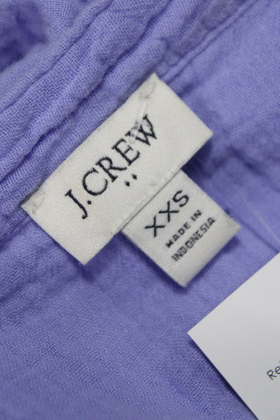 J Crew Women Basic Purple Cotton Henley Short Sleeve Blouse Size 2XS