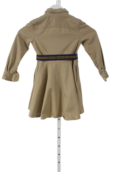 Polo Ralph Lauren Girls Button Front Long Sleeve Collared Dress Brown Size 5