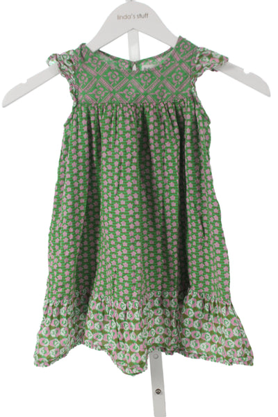 Roller Rabbit Girls Sleeveless Crew Neck Floral Shift Dress Green Pink Size 4