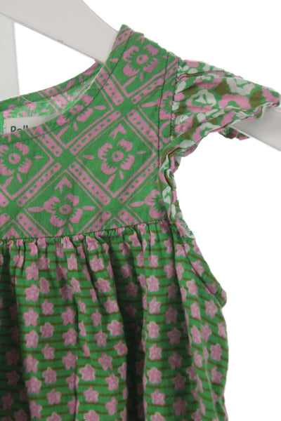 Roller Rabbit Girls Sleeveless Crew Neck Floral Shift Dress Green Pink Size 4