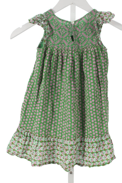 Roller Rabbit Girls Sleeveless Crew Neck Floral Shift Dress Green Pink Size 4
