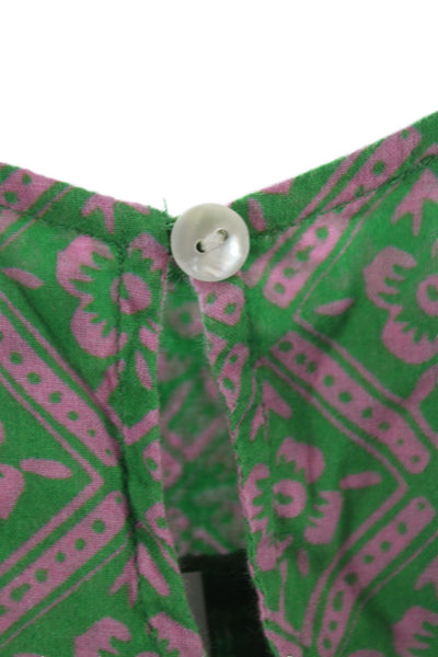Roller Rabbit Girls Sleeveless Crew Neck Floral Shift Dress Green Pink Size 4