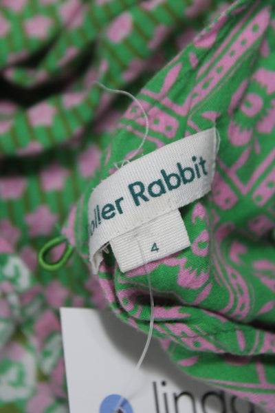 Roller Rabbit Girls Sleeveless Crew Neck Floral Shift Dress Green Pink Size 4