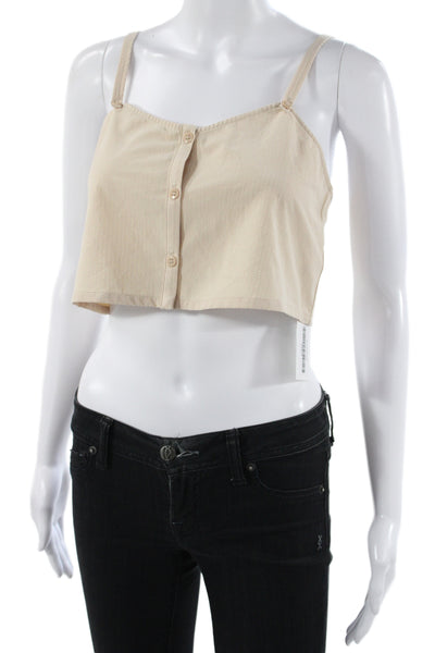 Alo Womens Camisole Beige Square Neck Spaghetti Strap Button Size XS