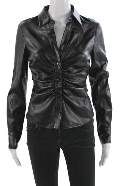 Zara Women Basic Collared Long Sleeve Button-Up Black Size XS
