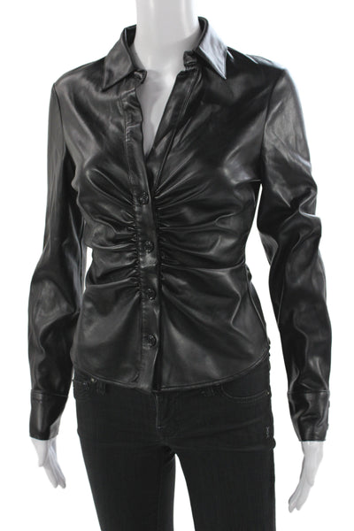 Zara Women Basic Collared Long Sleeve Button-Up Black Size XS