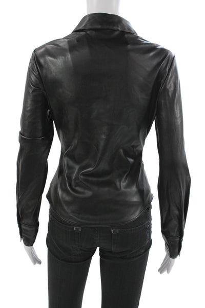 Zara Women Basic Collared Long Sleeve Button-Up Black Size XS