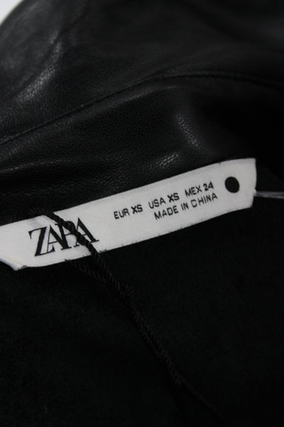 Zara Women Basic Collared Long Sleeve Button-Up Black Size XS