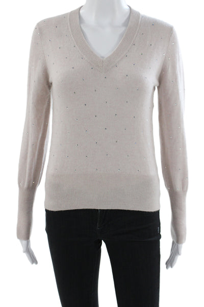 Kinross Womens 100% Cashmere V-Neck Sparkly Pullover Beige Size XS Petite