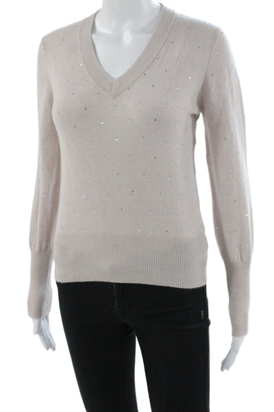 Kinross Womens 100% Cashmere V-Neck Sparkly Pullover Beige Size XS Petite