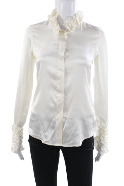 Le Sarte Pettegole Women Ivory Silk Collared Long Sleeve Basic Blouse Size 38
