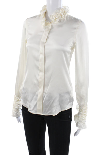 Le Sarte Pettegole Women Ivory Silk Collared Long Sleeve Basic Blouse Size 38