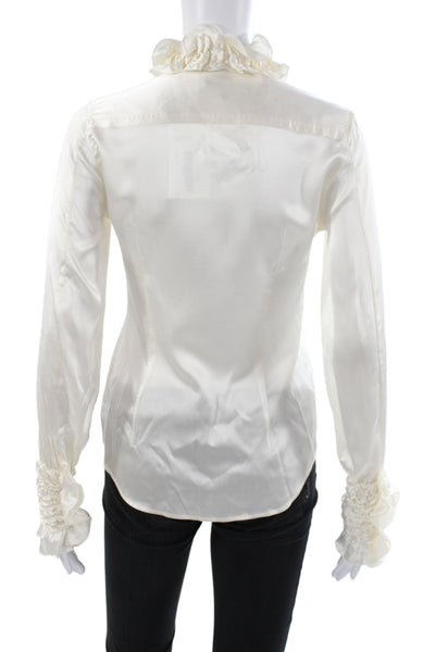 Le Sarte Pettegole Women Ivory Silk Collared Long Sleeve Basic Blouse Size 38