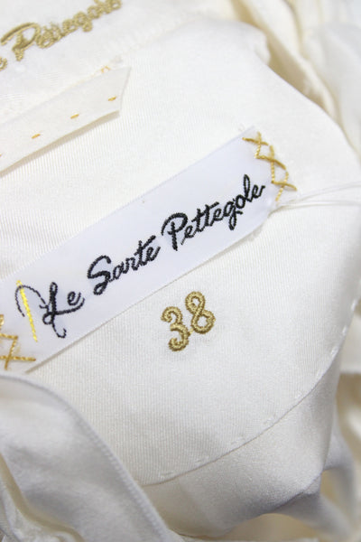 Le Sarte Pettegole Women Ivory Silk Collared Long Sleeve Basic Blouse Size 38