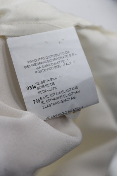 Le Sarte Pettegole Women Ivory Silk Collared Long Sleeve Basic Blouse Size 38
