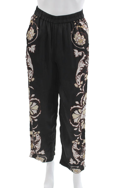 Carolina K Women Cropped Floral Black Viscose Bohemian Pants Size XS