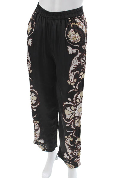 Carolina K Women Cropped Floral Black Viscose Bohemian Pants Size XS