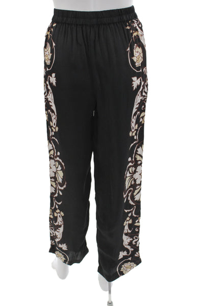 Carolina K Women Cropped Floral Black Viscose Bohemian Pants Size XS
