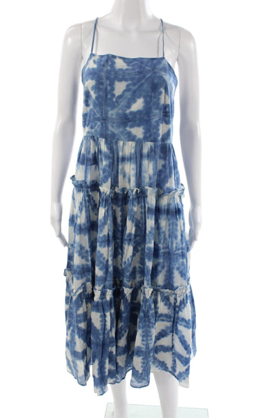 Cara Cara Womens Maxi Dress Blue Tie Dye Square Neck Sleeveless Cotton Size XS