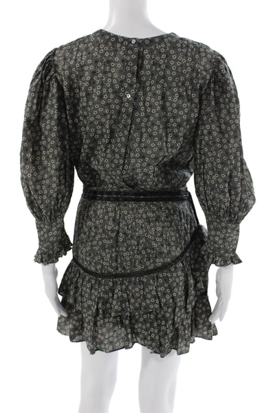 Love Shack Fancy Womens Black Floral Mini Dress Long Sleeve Round Neck Size XS