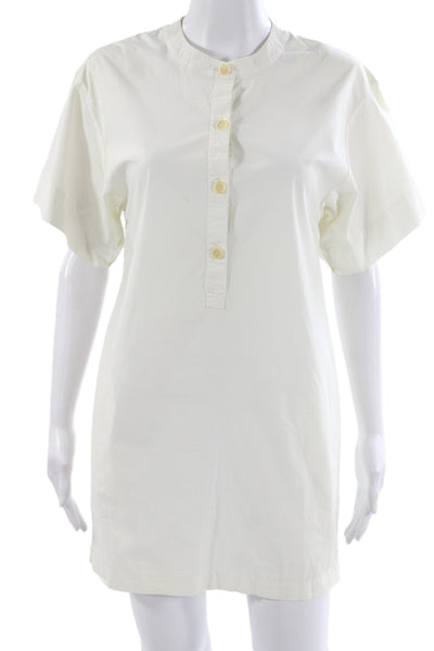 Theory Womens Shift Dress Ivory Short Sleeve Henley Cotton Size 0