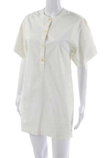 Theory Womens Shift Dress Ivory Short Sleeve Henley Cotton Size 0