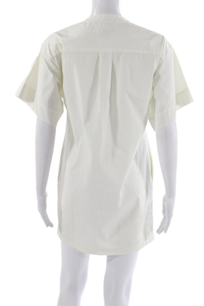 Theory Womens Shift Dress Ivory Short Sleeve Henley Cotton Size 0