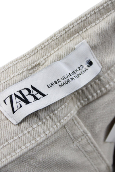 Zara Womens Wide-Leg Beige Cotton Jeans Size 0