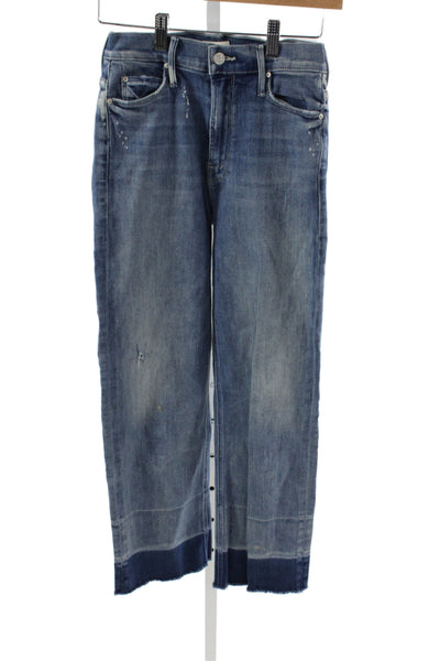 Mother Women Cropped Blue Cotton Jeans Button Mid Rise Size 24