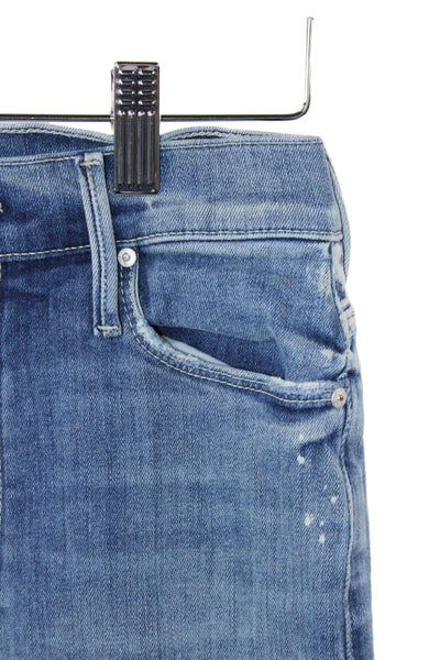 Mother Women Cropped Blue Cotton Jeans Button Mid Rise Size 24