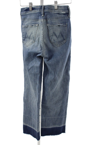 Mother Women Cropped Blue Cotton Jeans Button Mid Rise Size 24