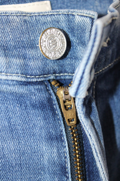 Mother Women Cropped Blue Cotton Jeans Button Mid Rise Size 24