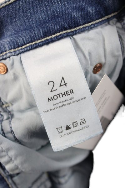 Mother Women Cropped Blue Cotton Jeans Button Mid Rise Size 24