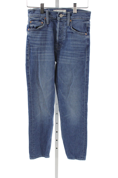 Mother Women Straight Cotton Jeans Blue Mid Rise Button Fly 26in Size 24