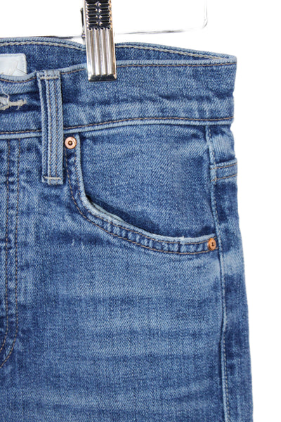 Mother Women Straight Cotton Jeans Blue Mid Rise Button Fly 26in Size 24