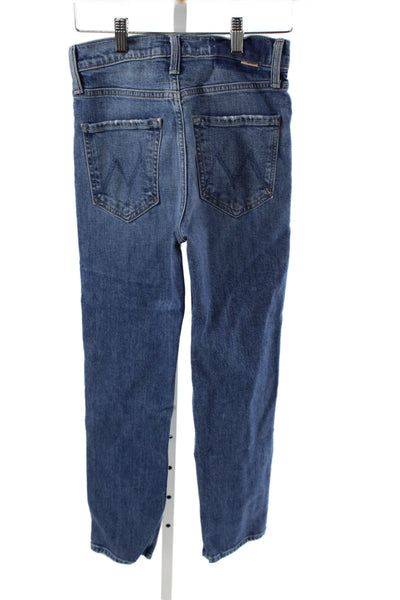 Mother Women Straight Cotton Jeans Blue Mid Rise Button Fly 26in Size 24