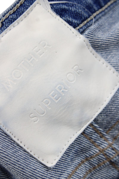 Mother Women Straight Cotton Jeans Blue Mid Rise Button Fly 26in Size 24