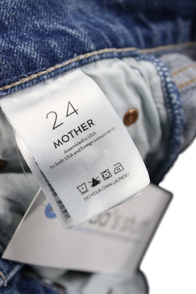 Mother Women Straight Cotton Jeans Blue Mid Rise Button Fly 26in Size 24