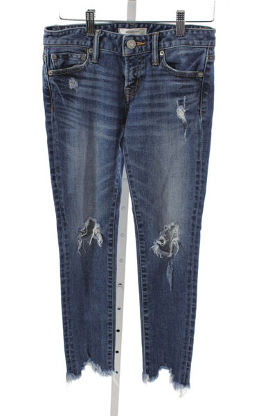 Moussy Womens Skinny Jeans Distressed Blue Cotton Mid Rise Size 25