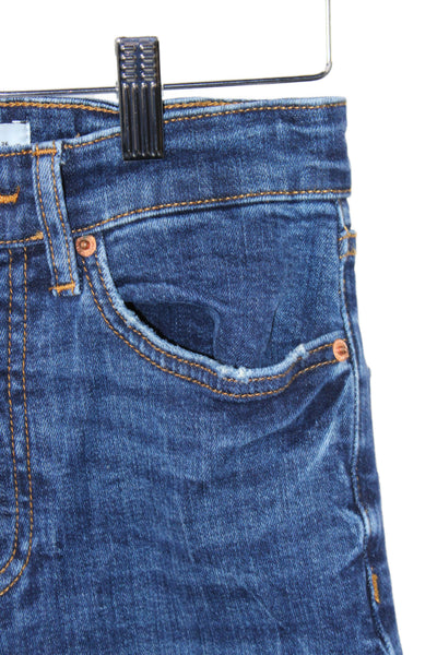 Zara Womens Cropped Blue Mid Rise Button Fly Cotton Jeans Size 4