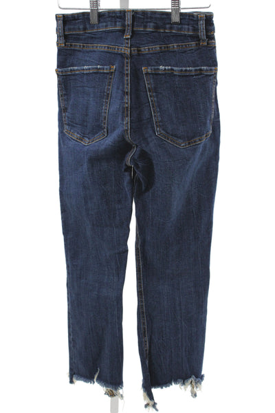 Zara Womens Cropped Blue Mid Rise Button Fly Cotton Jeans Size 4