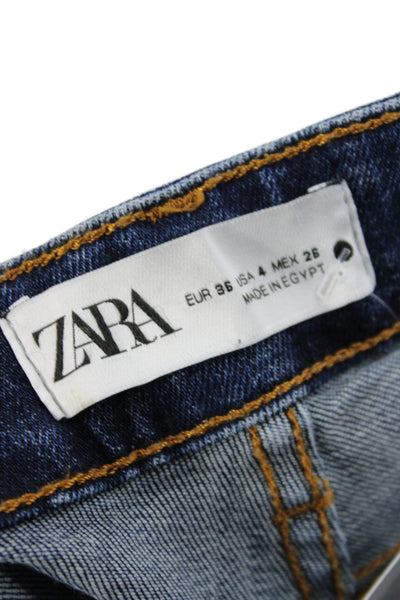 Zara Womens Cropped Blue Mid Rise Button Fly Cotton Jeans Size 4