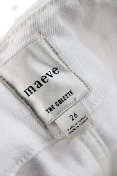Maeve Anthropologie Womens White Wide-Leg High Rise Cotton Jeans Size 26