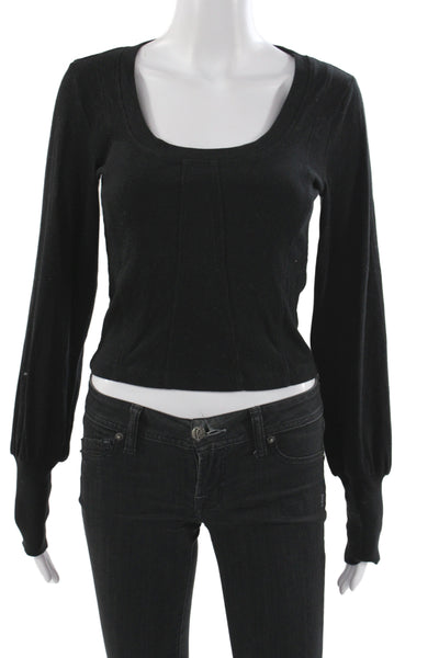 Z Supply Women Basic Scoop Neck Black Long Sleeve Cotton T-Shirt Size S