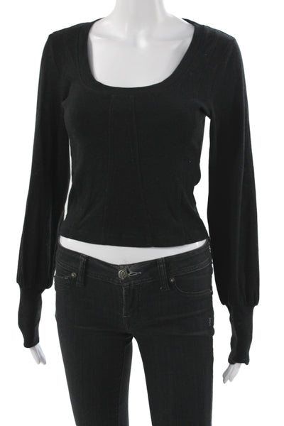 Z Supply Women Basic Scoop Neck Black Long Sleeve Cotton T-Shirt Size S