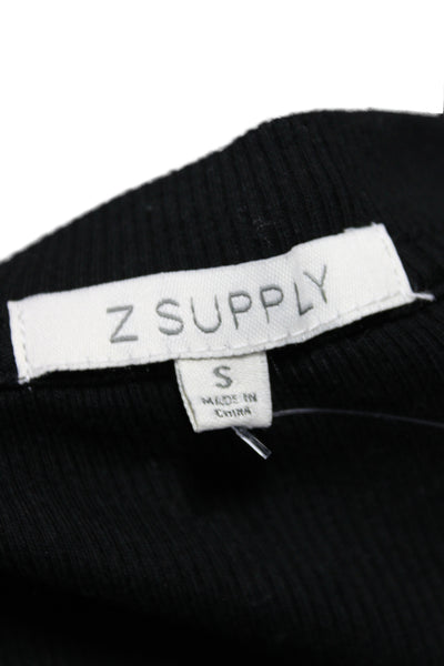 Z Supply Women Basic Scoop Neck Black Long Sleeve Cotton T-Shirt Size S