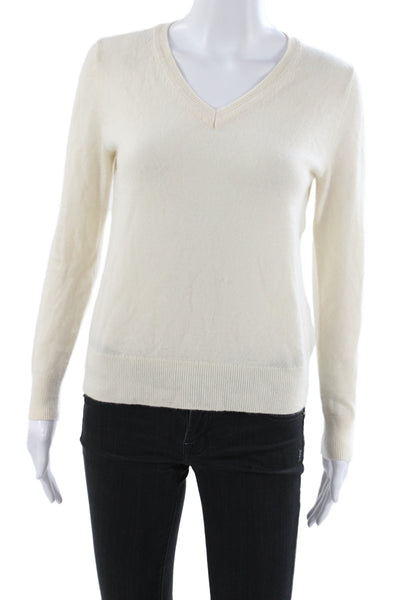 Quince Women Cashmere V-Neck Pullover Sweater Ivory Long Sleeve Size XS
