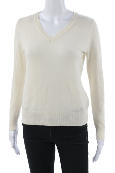 Quince Women Cashmere V-Neck Pullover Sweater Ivory Long Sleeve Size XS